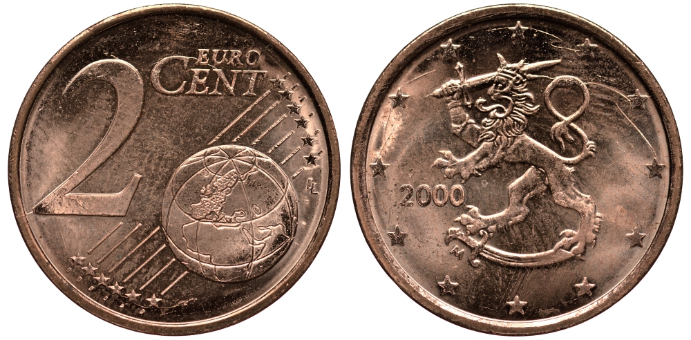 ФИНЛЯНДИЯ 2 ЕВРОЦЕНТА 2000 KM 99 сталь плакированная медью UNC 4181-459