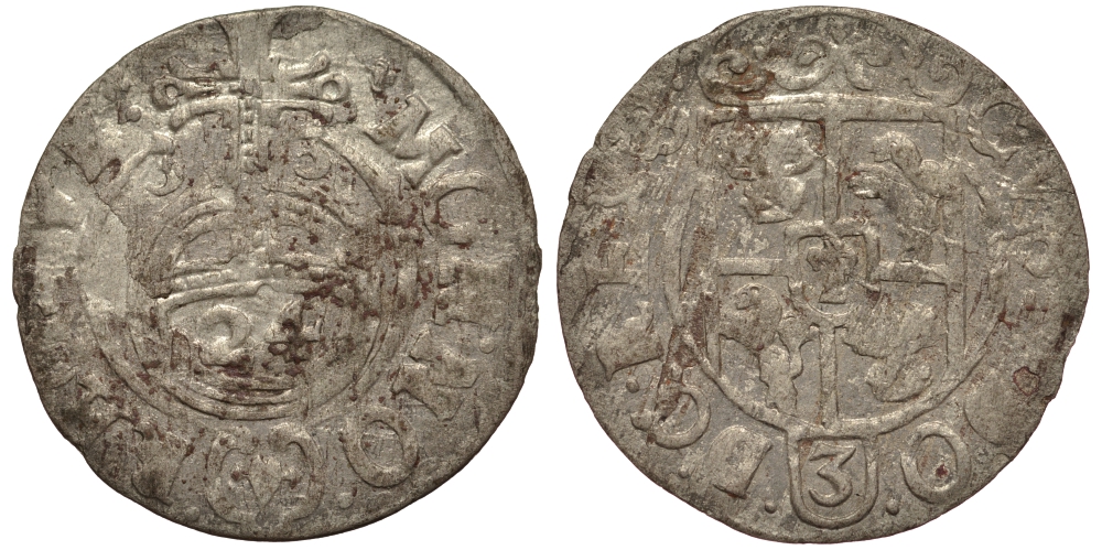 Польша, Эльблонг 1/24 талера (полторак) 1633 (16)33, Густав Адольф, Шведское правление (1626-1636), вес 0,88 гр., королевский выпуск KM 41 серебро 1516-1241