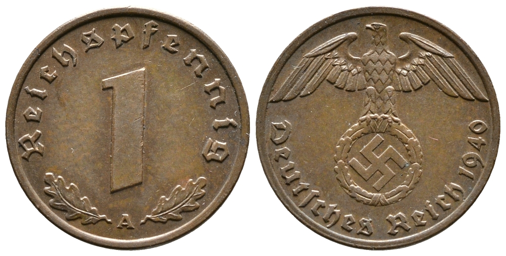 ГЕРМАНИЯ 1 РЕЙХСПФЕННИГ 1940 A KM 89, J. 361 бронза 71-1513