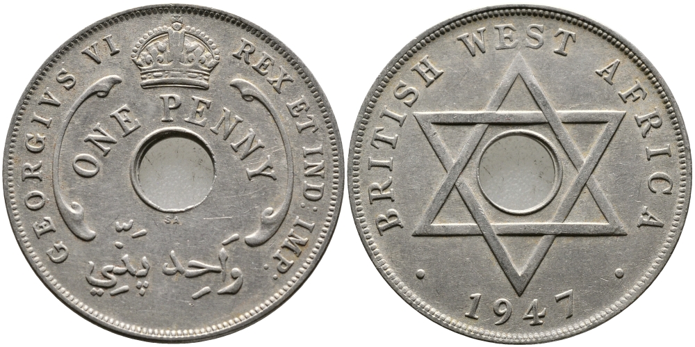 Британская Западная Африка 1 пенни 1947 Георг VI (1937-1952) KM 19 медно-никель 1523-232