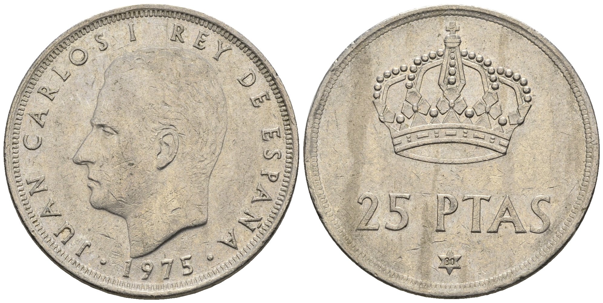 Испания 25 песет 1975 (80) Хуан Карлос I (1975-2014) KM 808 медно-никель 85-756