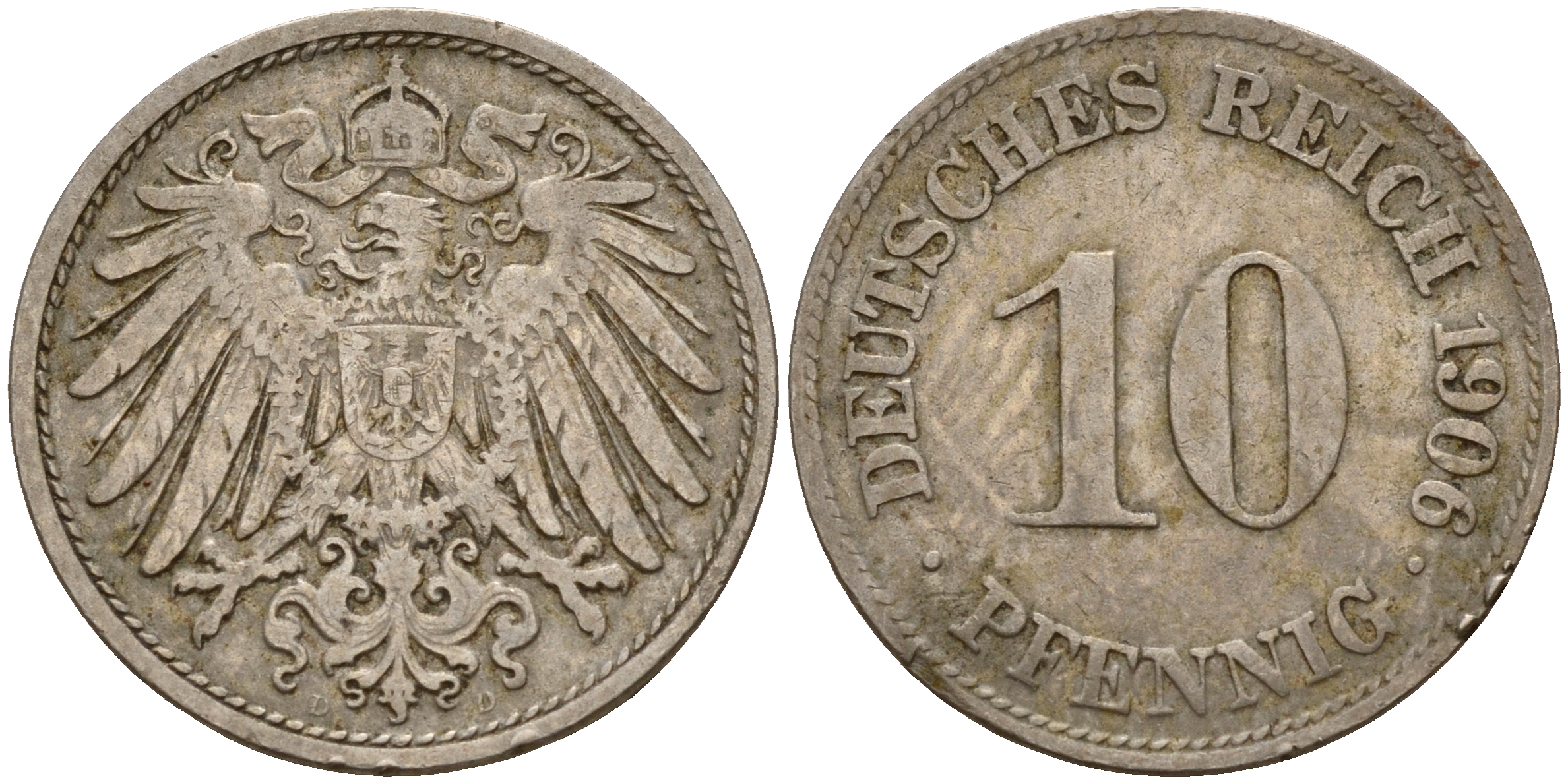 Германия 10 пфеннигов 1906 D J. 13,  KM 12 медно-никель    4603-656