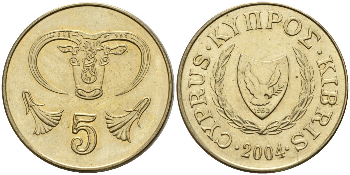 Кипр 5 центов 2004 KM 55.3 никель латунь 4141-1114