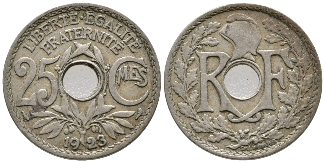 ФРАНЦИЯ 25 САНТИМОВ 1923 ТИП ЛАНДАЙЁ KM 867а, LE FRANC 171.7 медно-никель 4379-1233