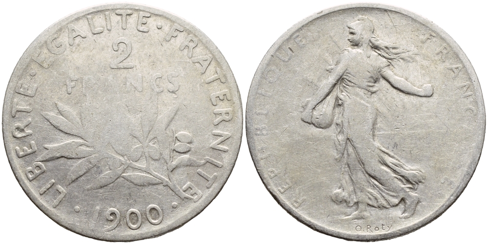Франция 2 франка 1900 KM 845.1 серебро 4178-1315