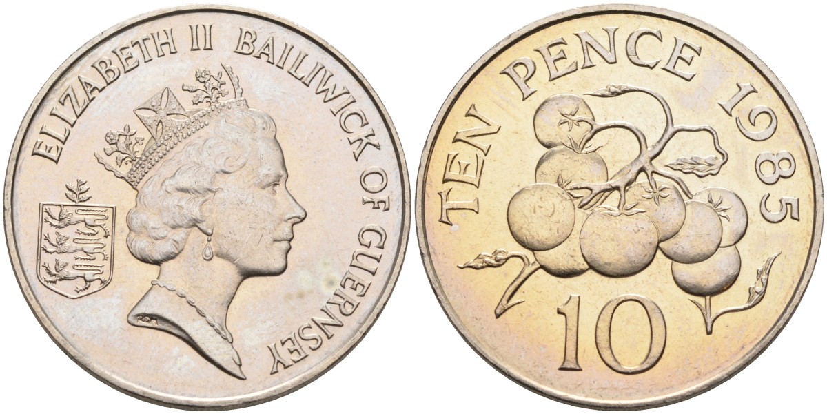 Гернси 10 пенсов 1985 FAO, помидоры KM 43.1 медно-никель UNC 4583-314
