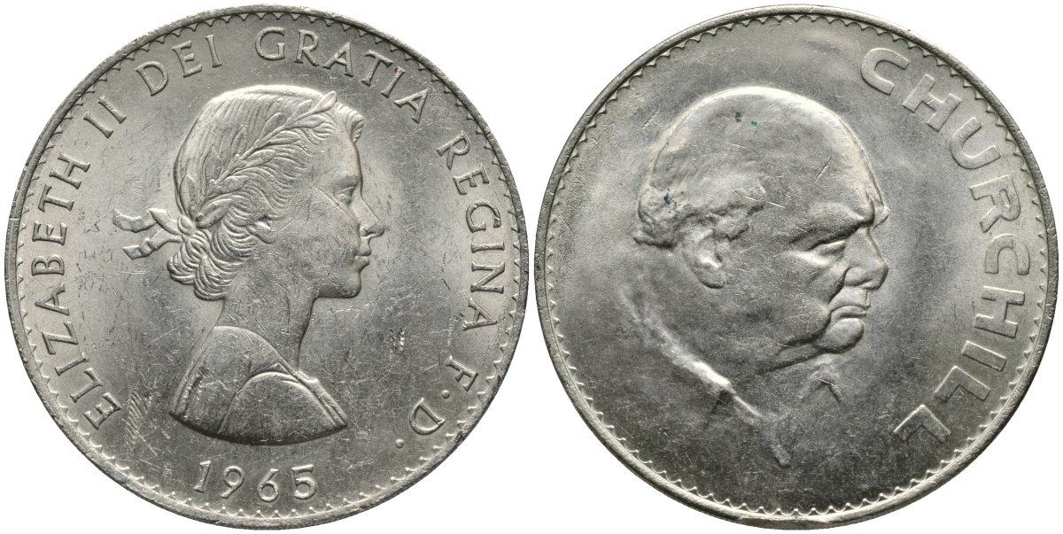 Великобритания 1 крона (5 шиллингов) 1965 Уинстон Черчилль, Елизавета II (1952-2022) KM 910, Spink 4144 медно-никель 4368-823