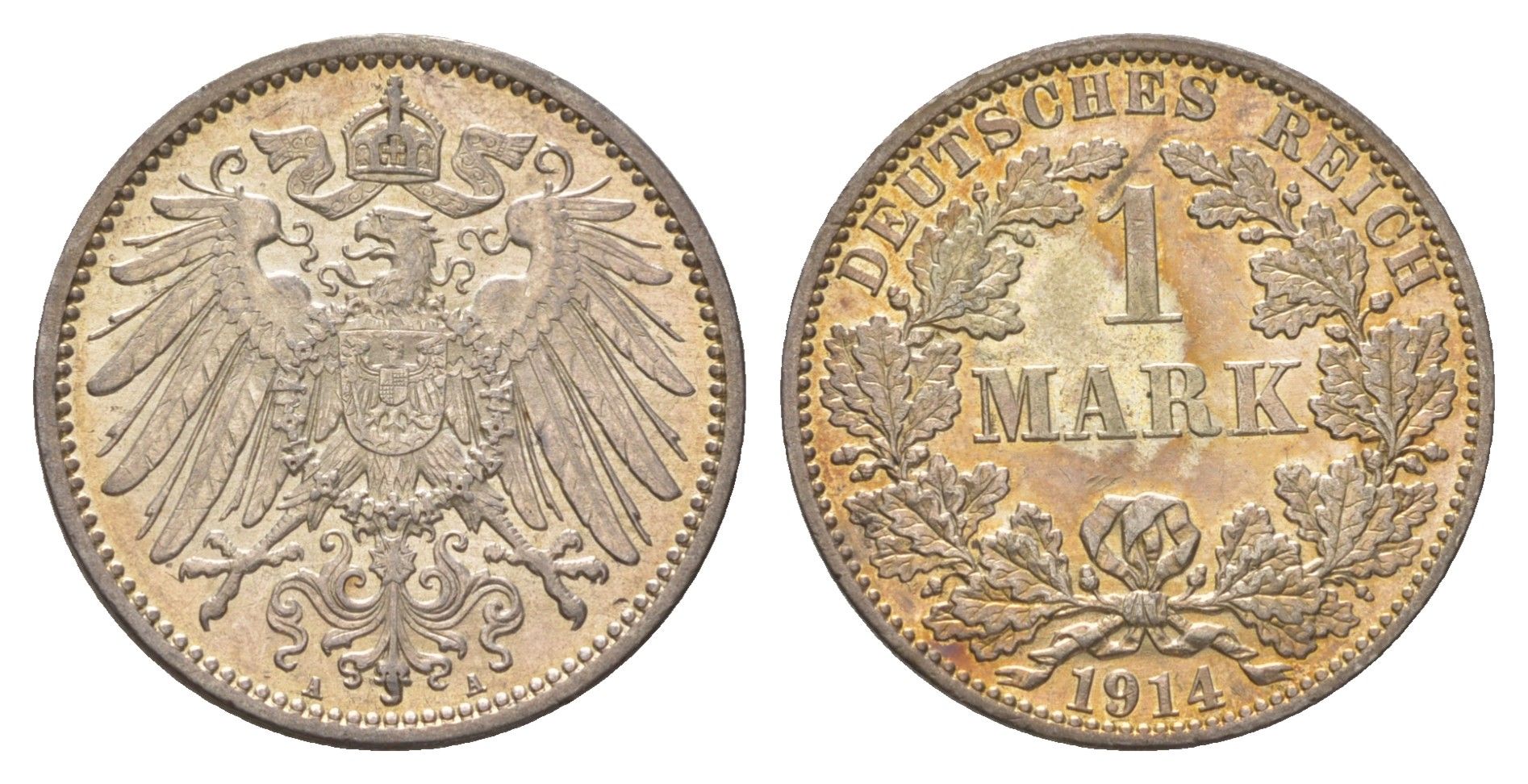 Германия 1 марка 1914 A, Вильгельм II (1888-1918) KM 14, J. 17 серебро aUNC 4626-232