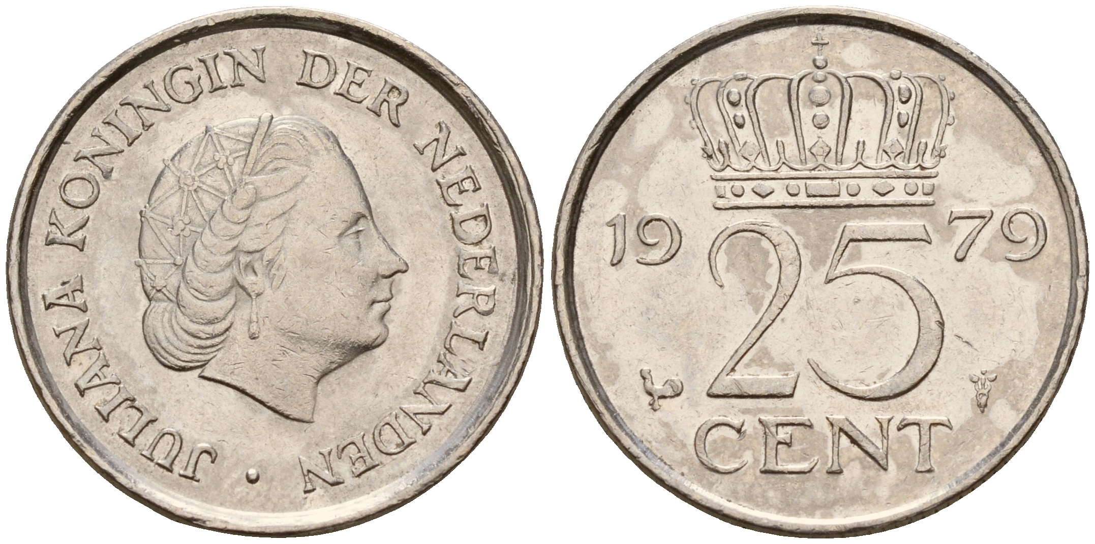 Нидерланды 25 центов 1979 Юлиана (1949-1980) KM 183 никель    4189-166