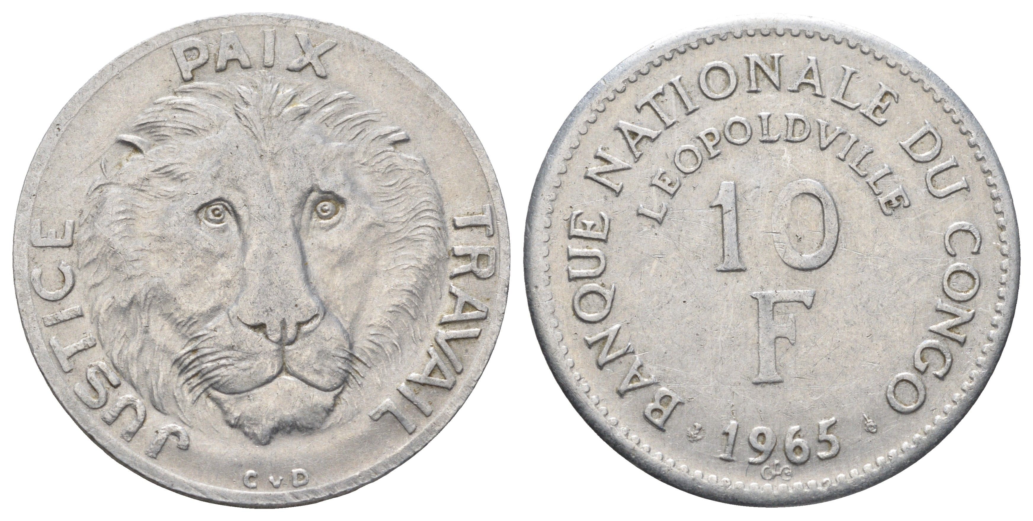 ДР Конго 10 франков 1965 год-тип KM 1 алюминий 51-1441