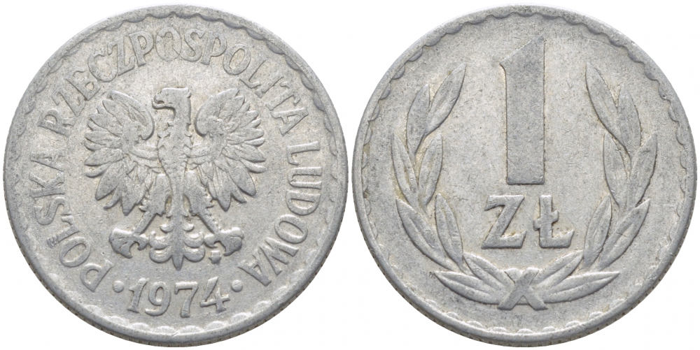 ПОЛЬША 1 ЗЛОТЫЙ 1974 MW KM 49.1 алюминий 4448-253