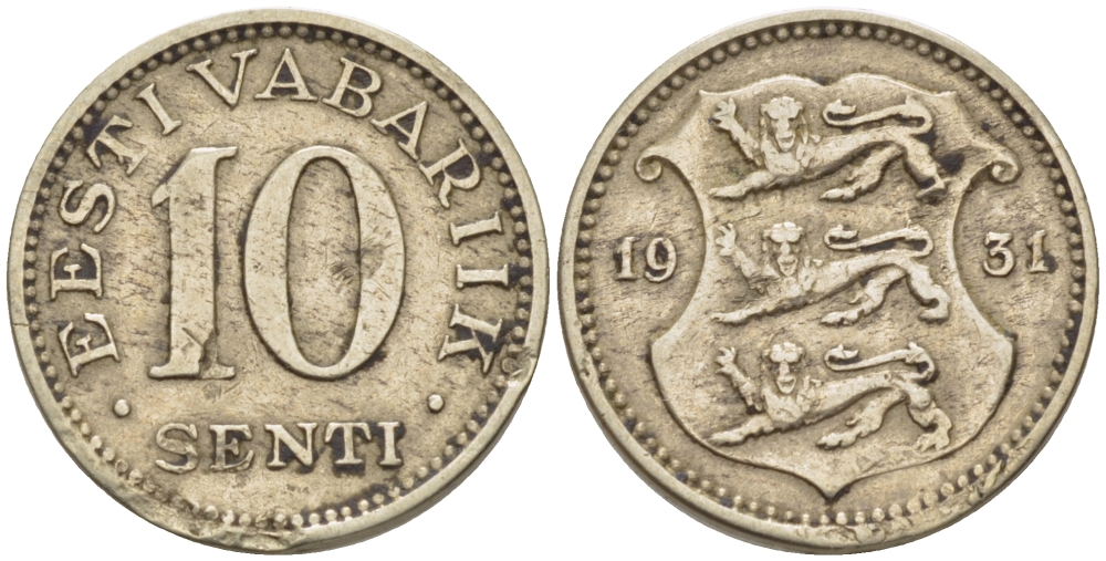 Эстония 10 центов 1931 Республика (1928-1940) KM 12 никель бронза 100-417
