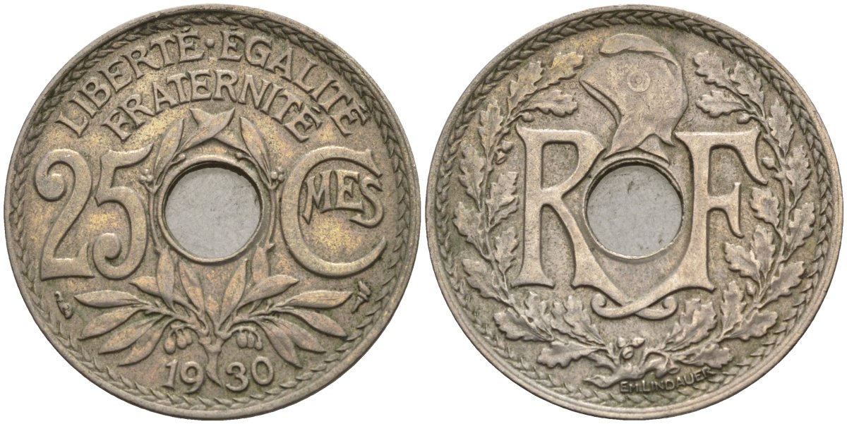 Франция 25 сантимов 1930 KM 867a, Le Franc 171.7 медно-никель 4143-442