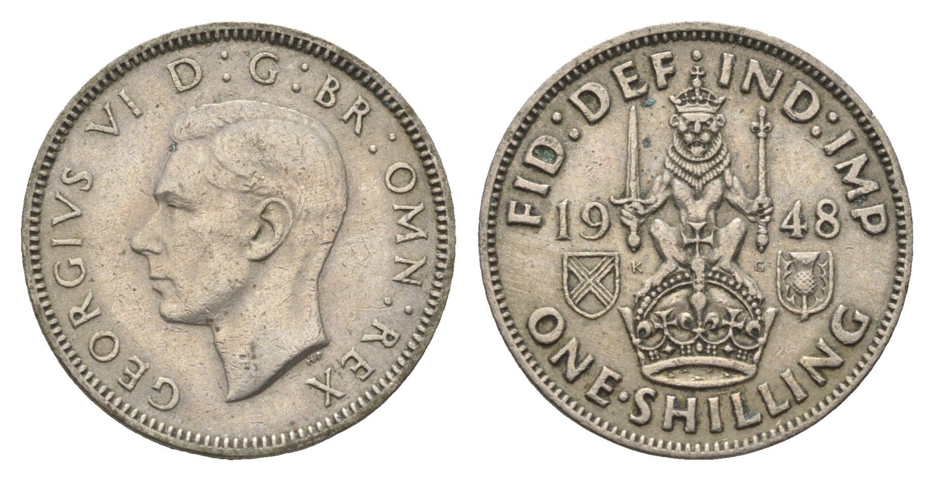Великобритания 1 шиллинг 1948 Георг VI (1936-1952), Шотландский герб KM 864, Spink 4104 медно-никель 4663-146