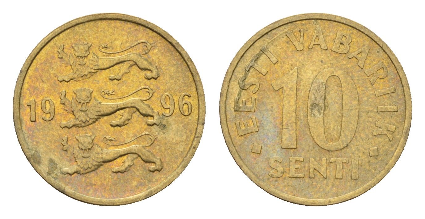 Эстония 10 сентов 1996 KM 22 латунь 192-532