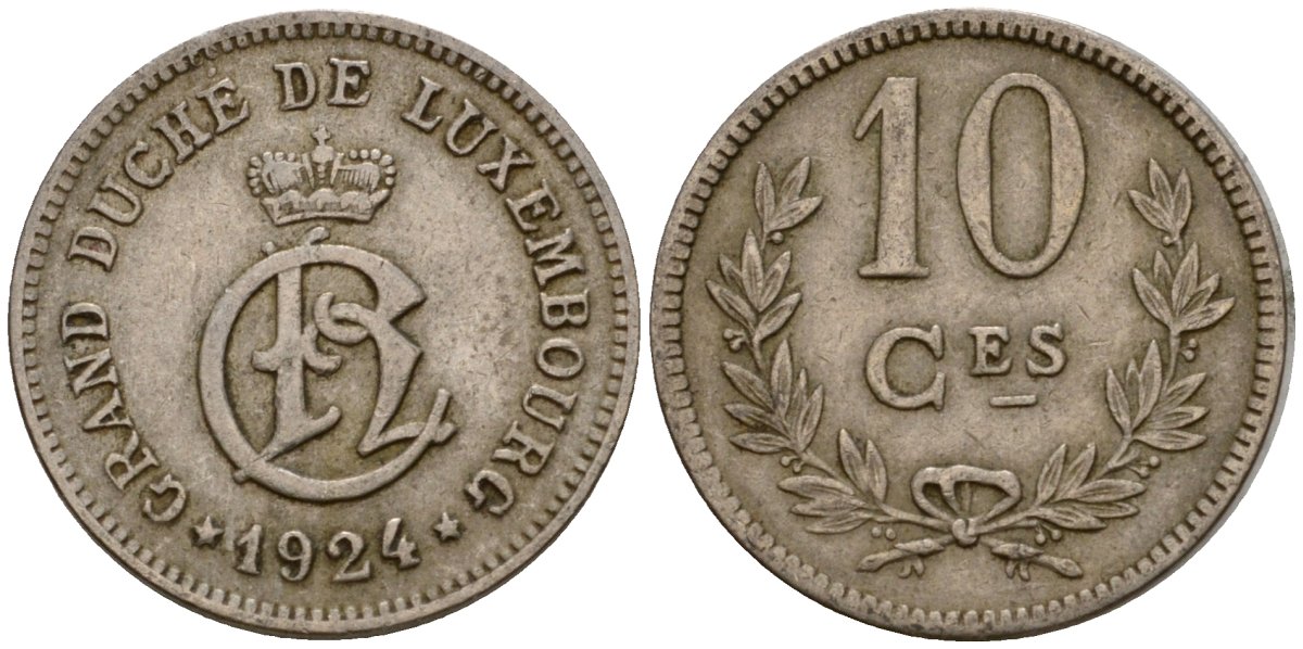 Люксембург 10 сантимов 1924 Шарлотта (1918-1964) KM 34 медно-никель 4584-1112