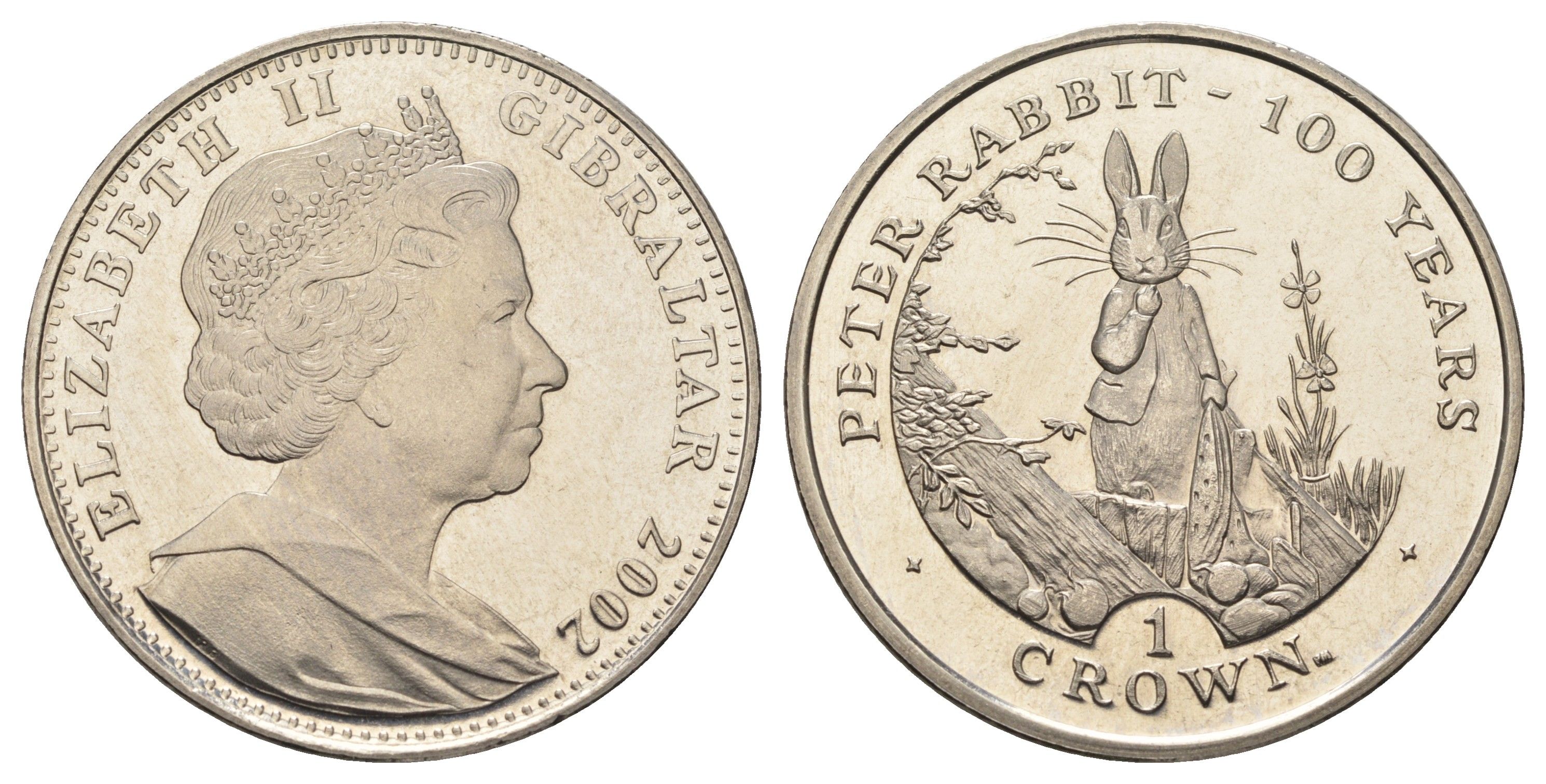 Гибралтар 1 крона 2002 100 лет Кролику Питеру KM 992.1 медно-никель BU 1524-2014