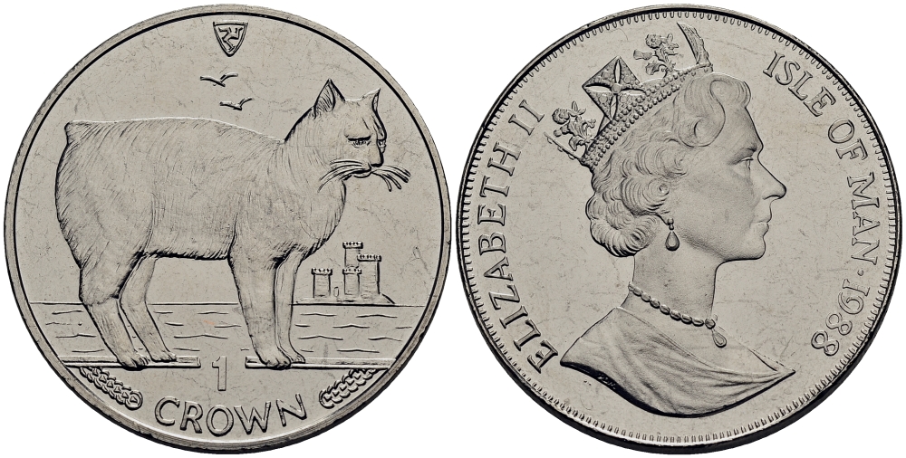 Остров Мэн 1 крона 1988 мэнский кот КМ 245 медно-никель UNC M92-01