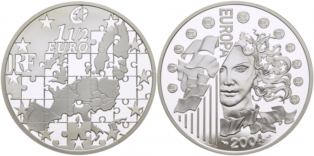 Франция 1 1/2 евро 2004 расширение Евросоюза KM 1391 серебро PROOF 11-163-41