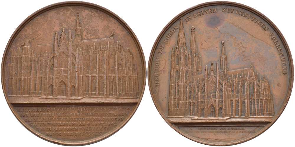 Германия медаль 1855 собор в Кельне, диаметр 59,5 мм. бронза 00-00