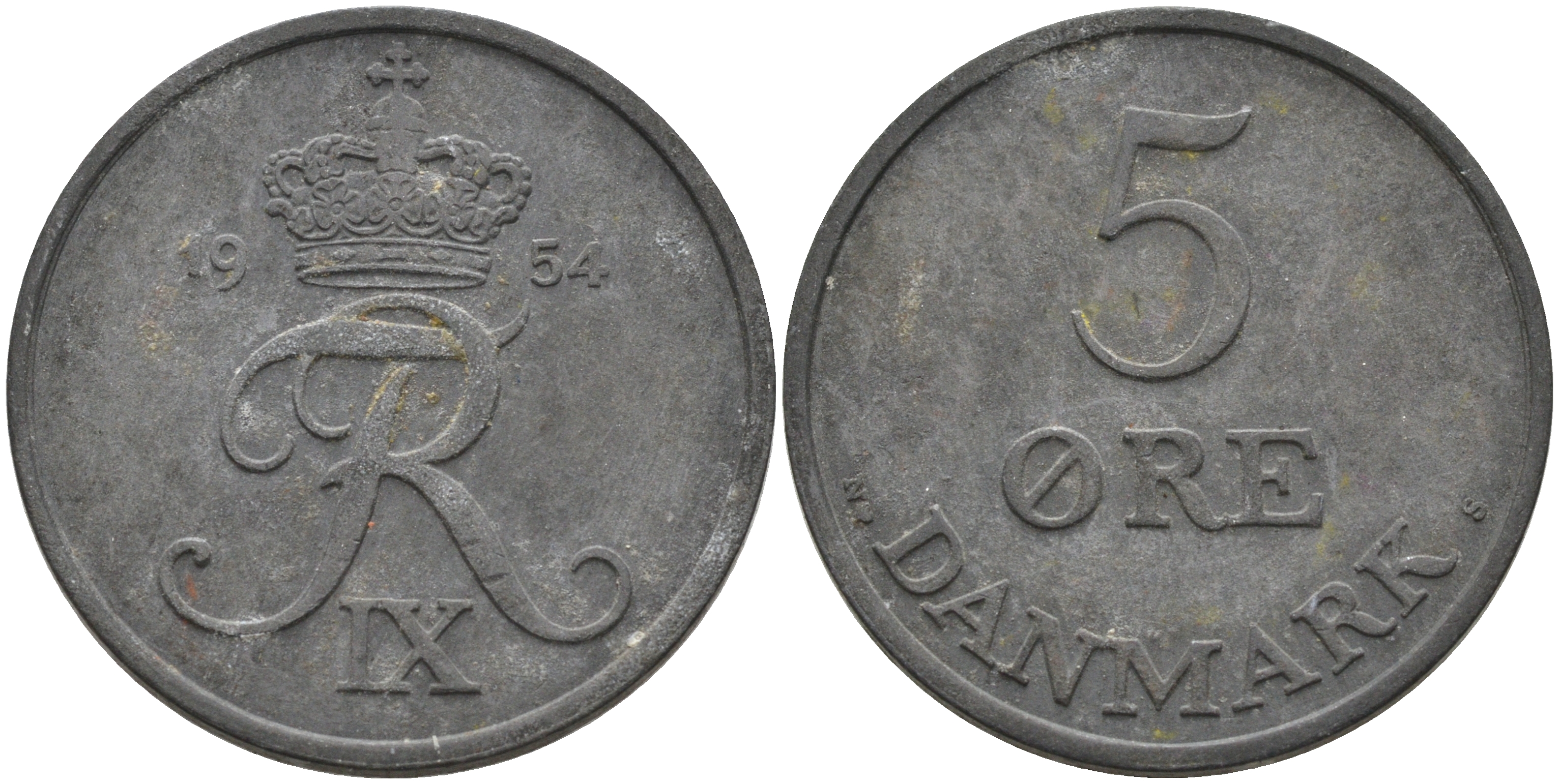 ДАНИЯ 5 ЭРЕ 1954 N; S, ФРЕДЕРИК IX (1947-1972) KM 843.1 цинк 4565-732