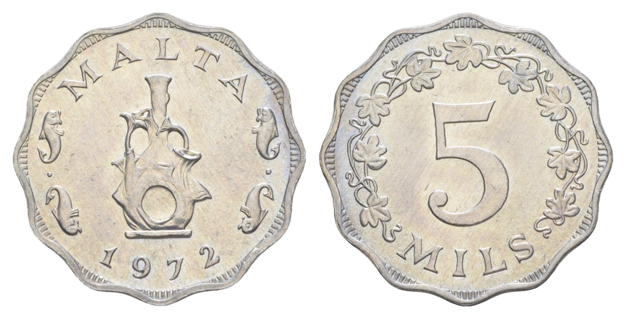 Мальта 5 милей 1972 KM 7 алюминий UNC 4648-1047