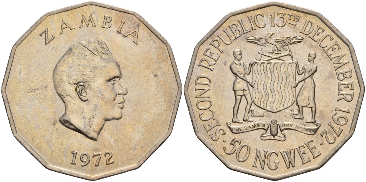 Замбия 50 нгве 1972 KM 16 медно-никель UNC 4593-521