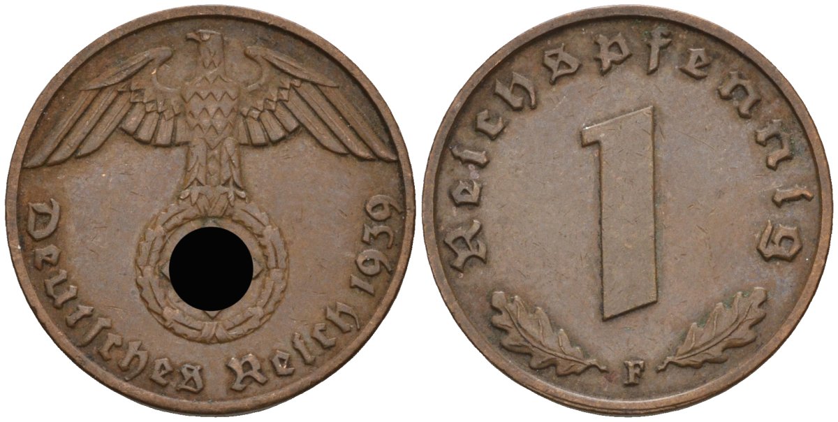 Германия 1 рейхспфенниг 1939 F KM 89, J 361 бронза 4136-1211