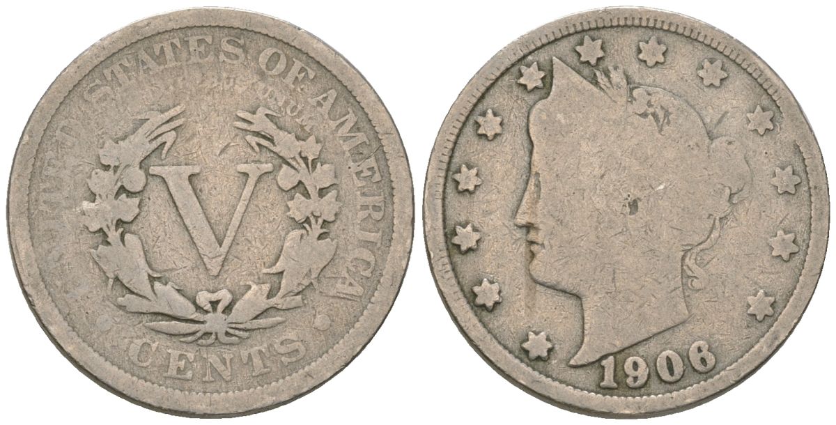 США 5 центов 1906 голова свободы KM 112 медно-никель 3336-141