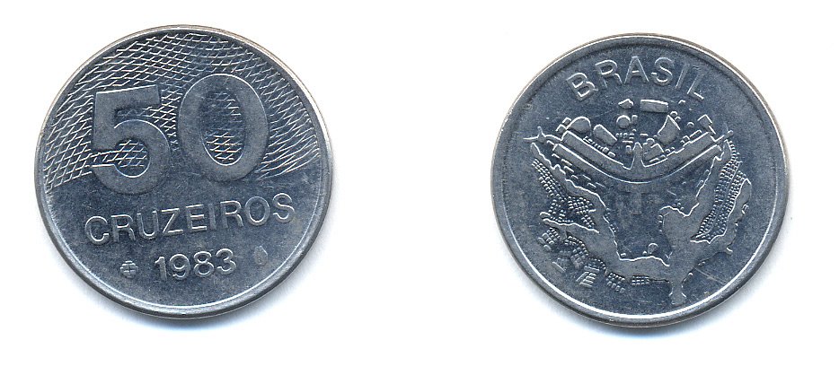 БРАЗИЛИЯ 50 КРУЙЗЕЙРО 1983 KM 594.1 сталь aUNC 51-4814
