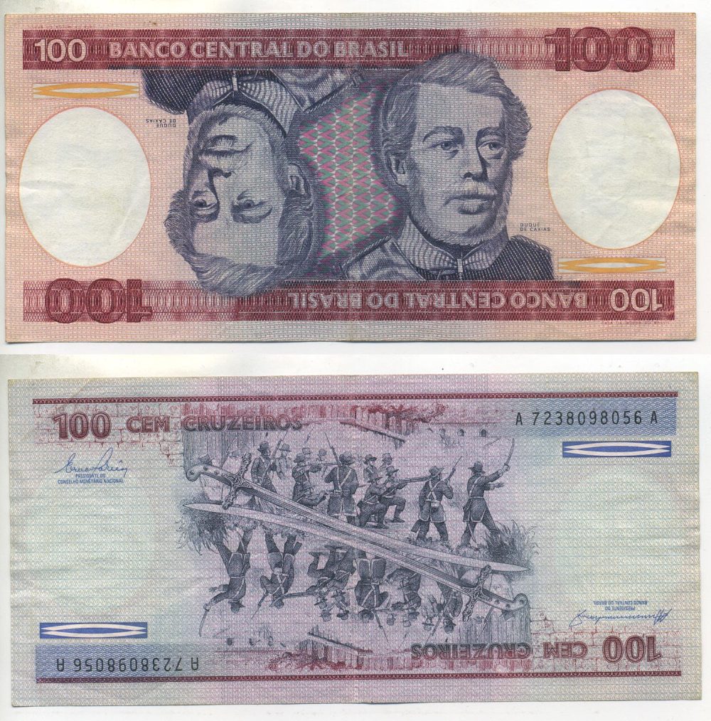 БРАЗИЛИЯ 100 КРУЗЕЙРО 1984 ПОДПИСЬ 21, ГЕОРЦОГ КАКСИАС Pick 198b бумага 7547-95-1