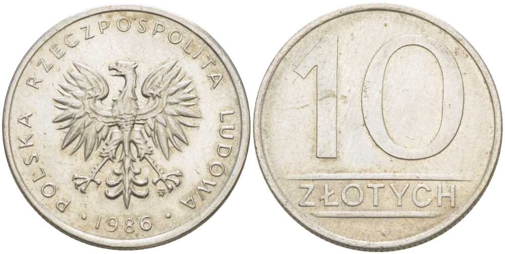 ПОЛЬША 10 ЗЛОТЫХ 1986 MW KM 152.1 медно-никель 4402-117