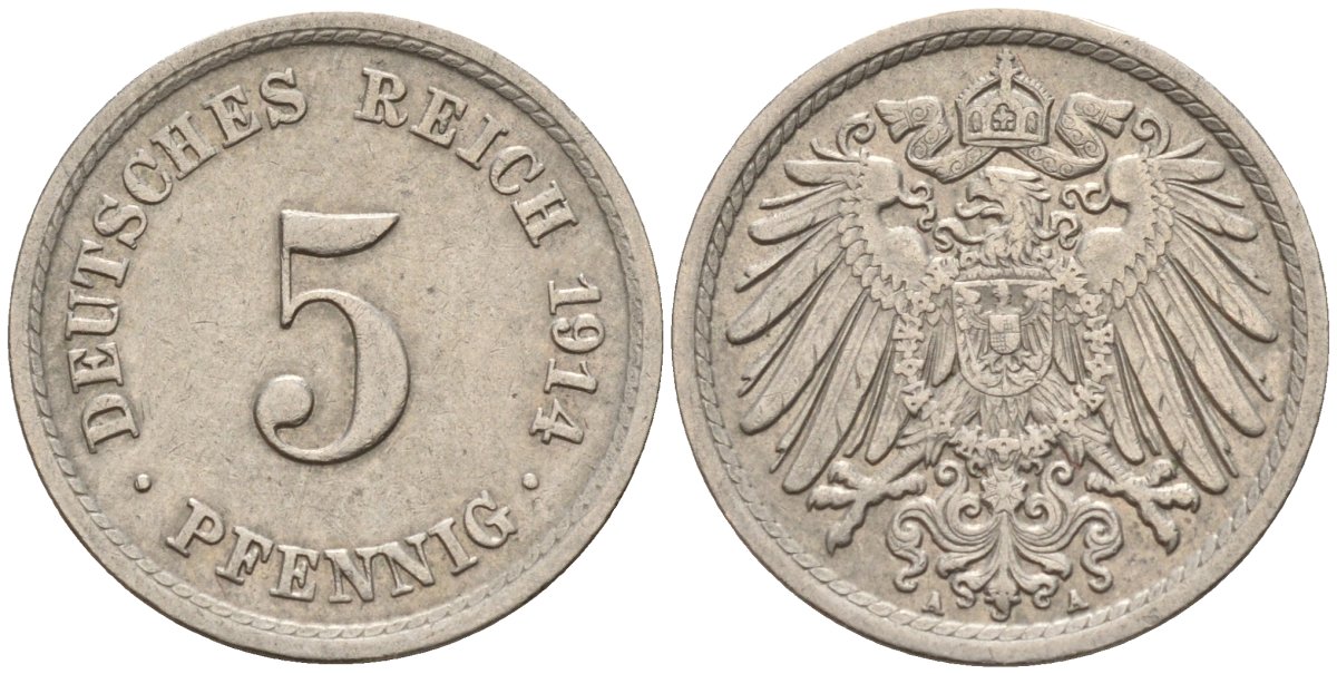 Германия 5 пфеннигов 1914 A KM 11, J. 12 медно-никель 4151-547