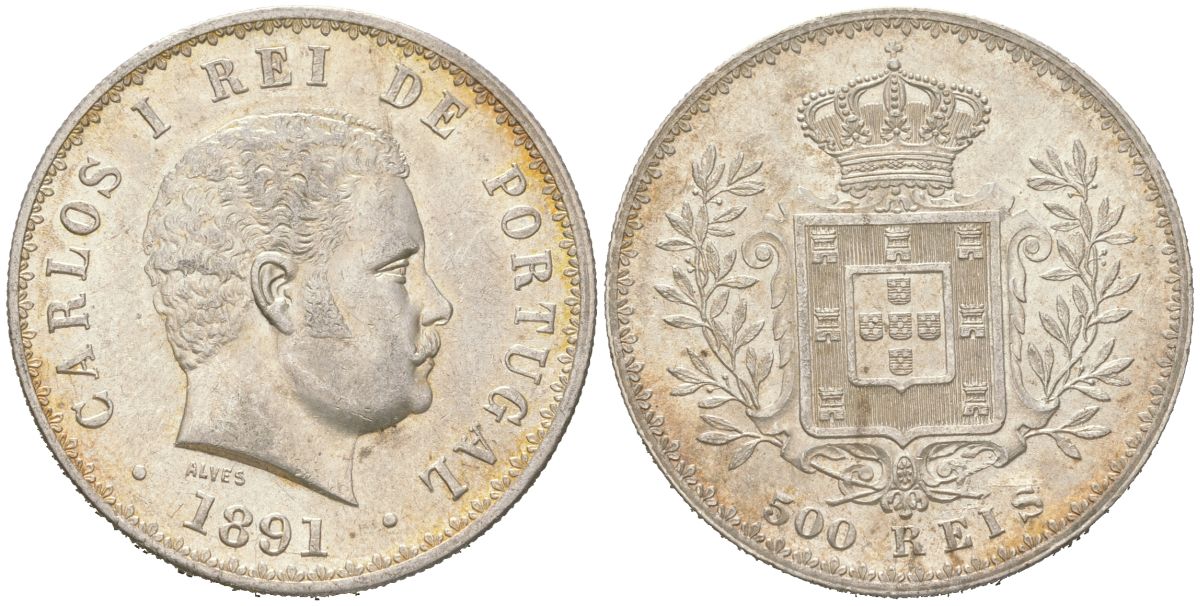 Португалия 500 реалов 1891 Карлуш I (1889-1908) KM 535 серебро 413-224