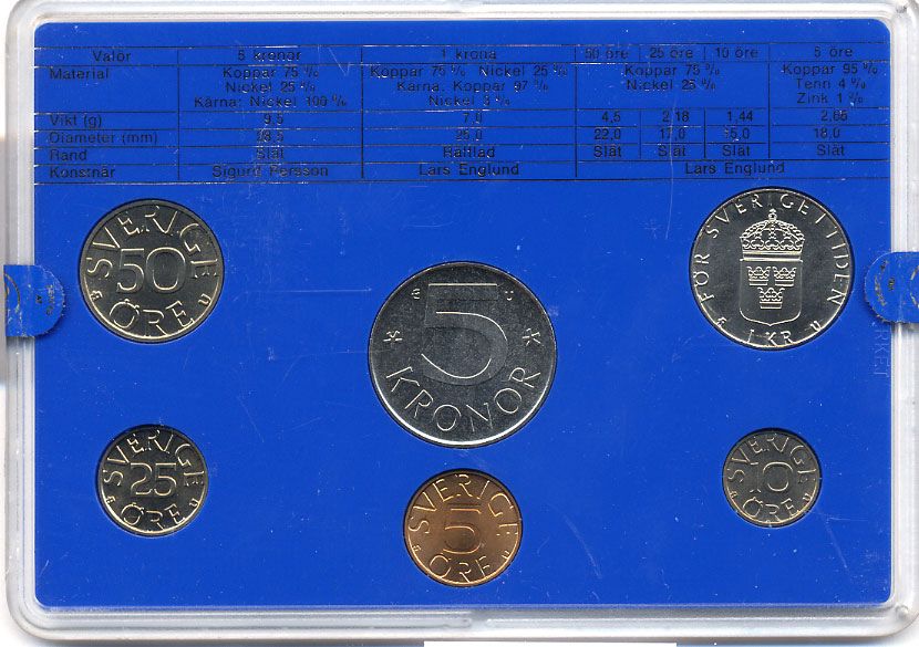 Швеция набор монетного двора из 6 монет 1980 в пластике, Карл XVI Густав (1973- ) KM MS15 UNC 4-3-6-128