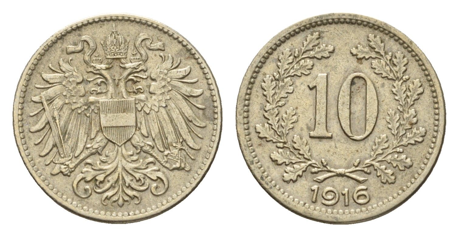 Австрия 10 геллеров 1916 Франц Иосиф I (1848-1916) KM 2822 медь цинк никель 66-942