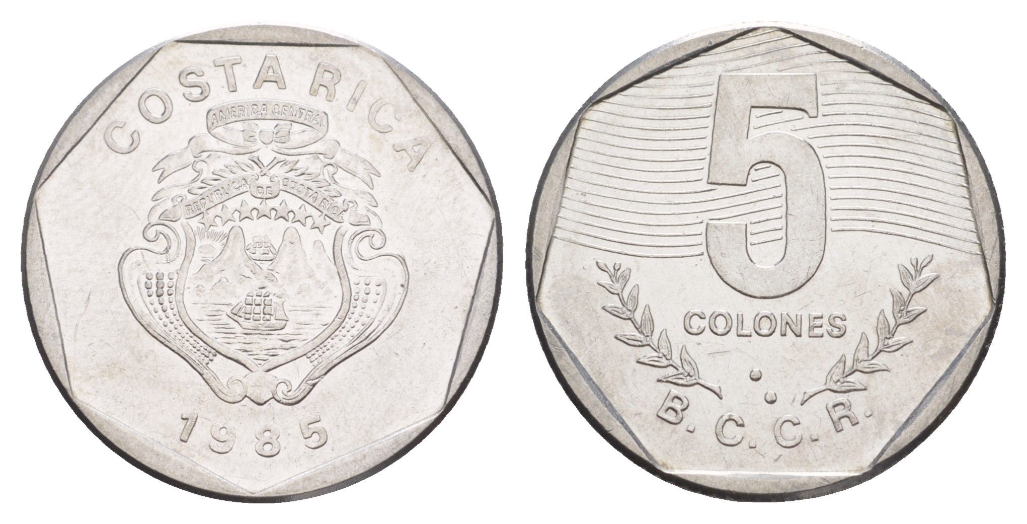 Коста-Рика 5 колонов 1985 KM 214.2 нержавеющая сталь UNC 4642-854
