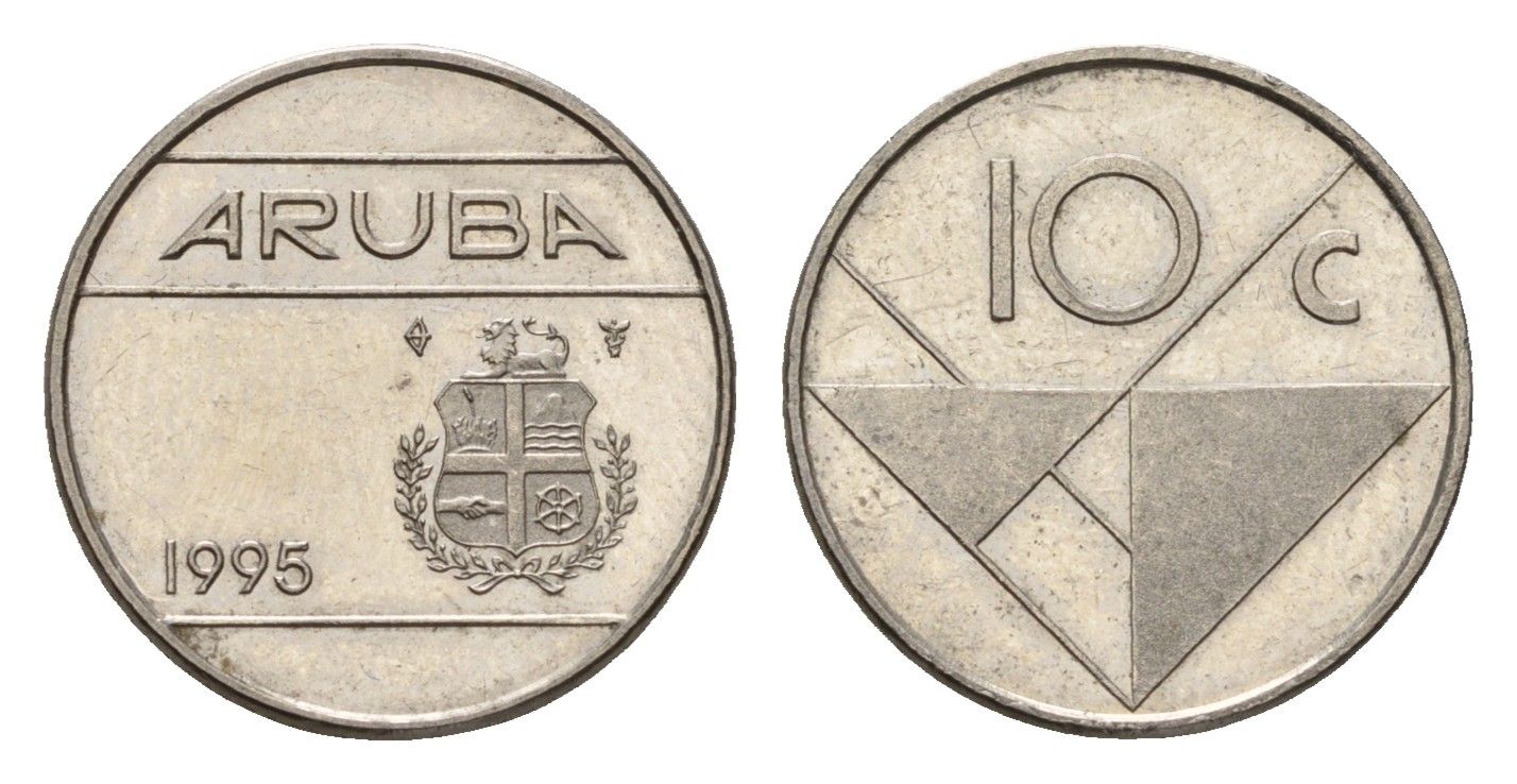 Аруба 10 центов 1995 KM 2 сталь плакированная никелем 112-1015