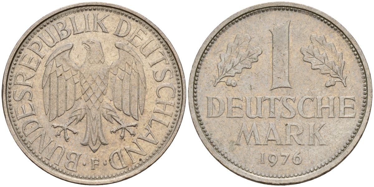 ФРГ 1 марка 1976 F KM 110, J. 385 медно-никель 4159-1137