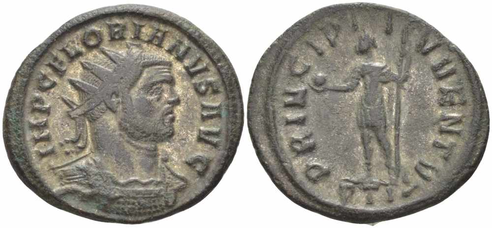 Римская Империя аврелианиан 276 Флориан PRINCIPI IVVENTVT Тицин about Extremely fine / Good Very fine (степень редкости R2) RIC 81 var бронза 1073-17-66