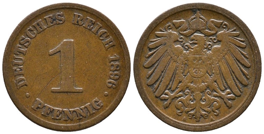 ГЕРМАНИЯ 1 ПФЕННИГ 1896 А KM 10, J. 10 медь 39-822