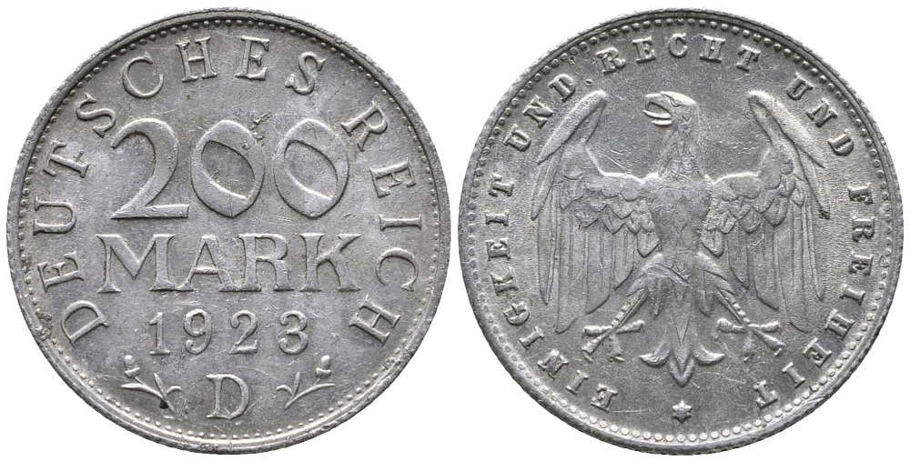 ГЕРМАНИЯ 200 МАРОК 1923 D KM 35, J. 304 алюминий 24-833