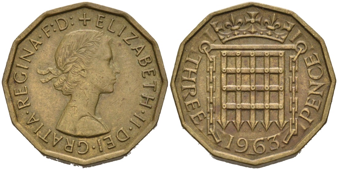 Великобритания 3 пенса 1963 Елизавета II (1952-2022) KM 900, Spink 4153 никель латунь 4561-1034