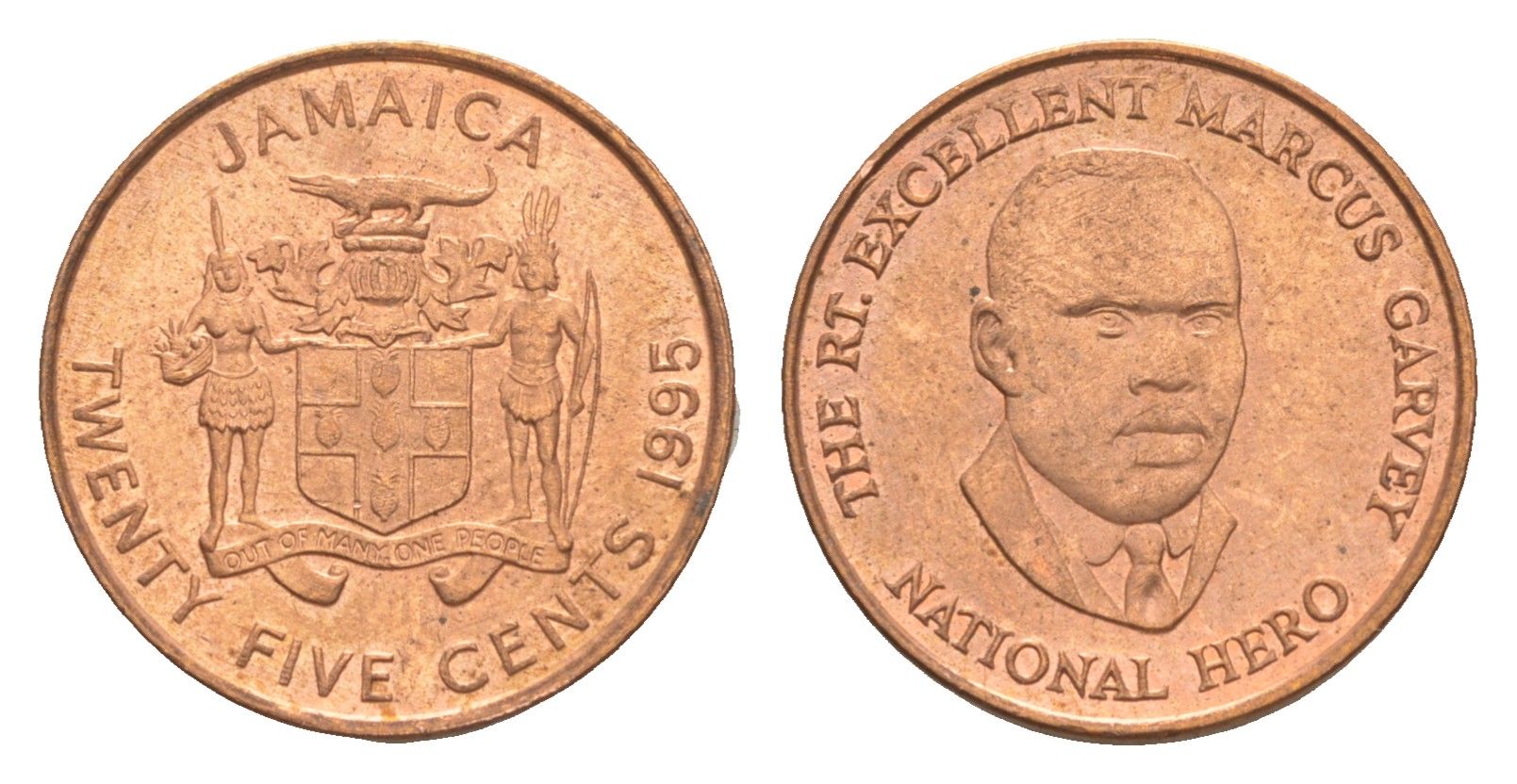 Ямайка 25 центов 1995 KM 167 сталь плакированная медью UNC 4643-124