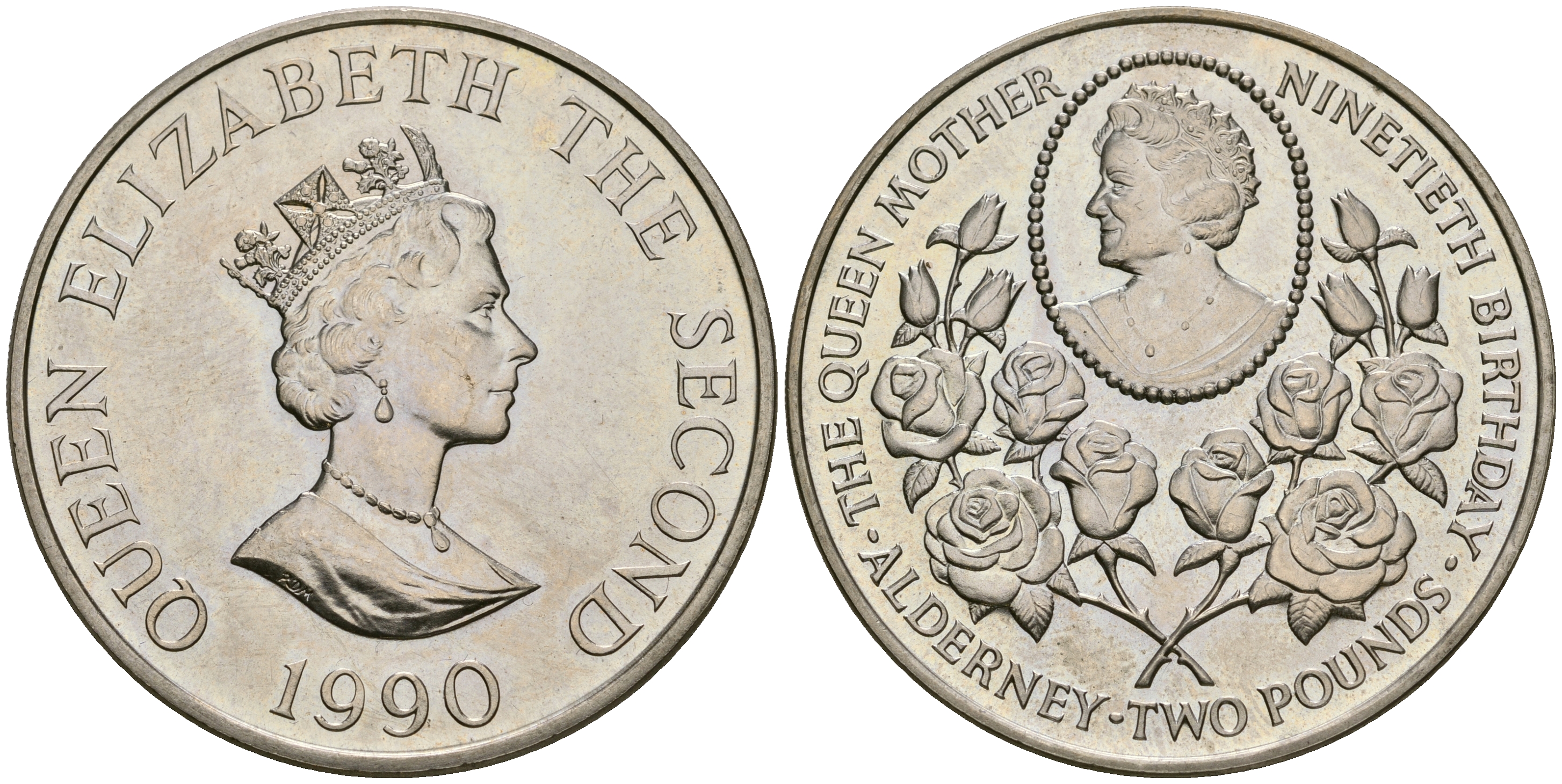 Олдерни 2 фунта 1990 90 лет со дня рождения Королевы Матери KM 2 медно-никель 118-331