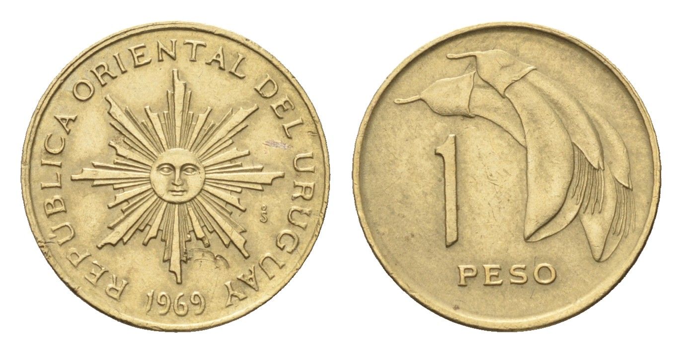 Уругвай 1 песо 1969 год-тип KM 52 алюминиевая бронза aUNC 4668-1043