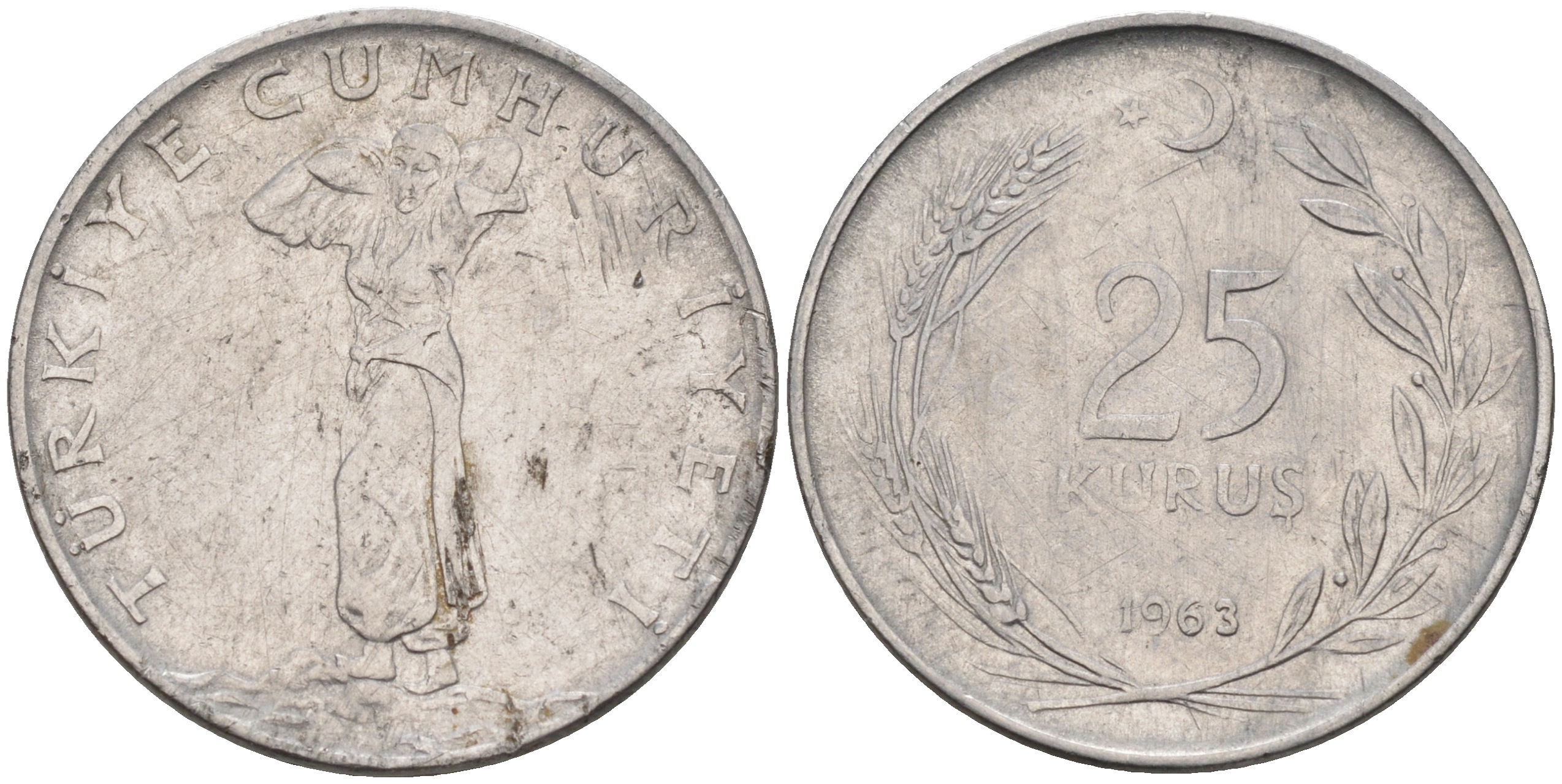 Турция 25 куруш 1963  KM 892.2 сталь 4595-456