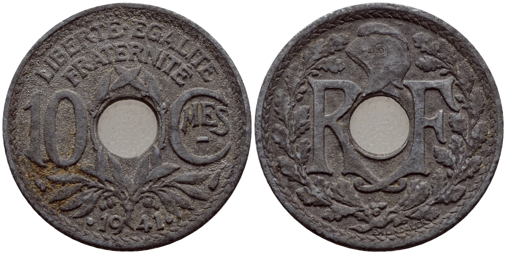ФРАНЦИЯ 10 САНТИМОВ 1941 .1941. KM 897 цинк 23-622
