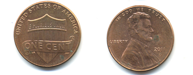 США 1 ЦЕНТ 2011 D ЛИНКОЛЬН, ЩИТ KM 469 цинк плакированный медью 86-366