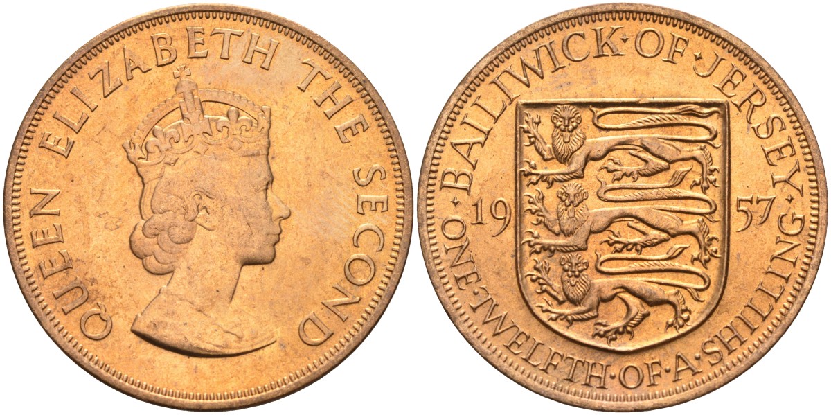 Джерси 1/12 шиллинга 1957 Елизавета II (1952-2022) KM 21 бронза aUNC 4367-334